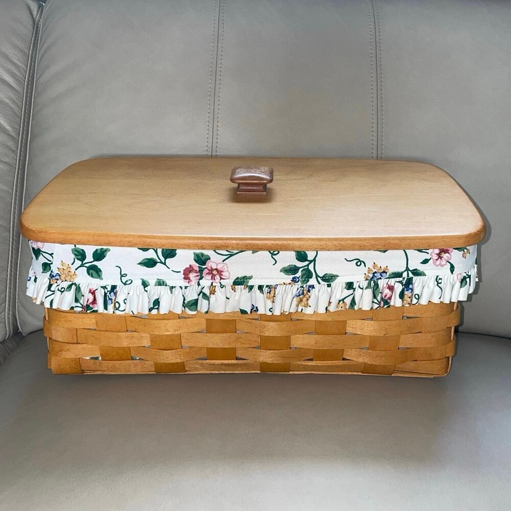 Vintage Longaberger Vanity Basket with Floral Liner & 2 Protectors - Signed 1998